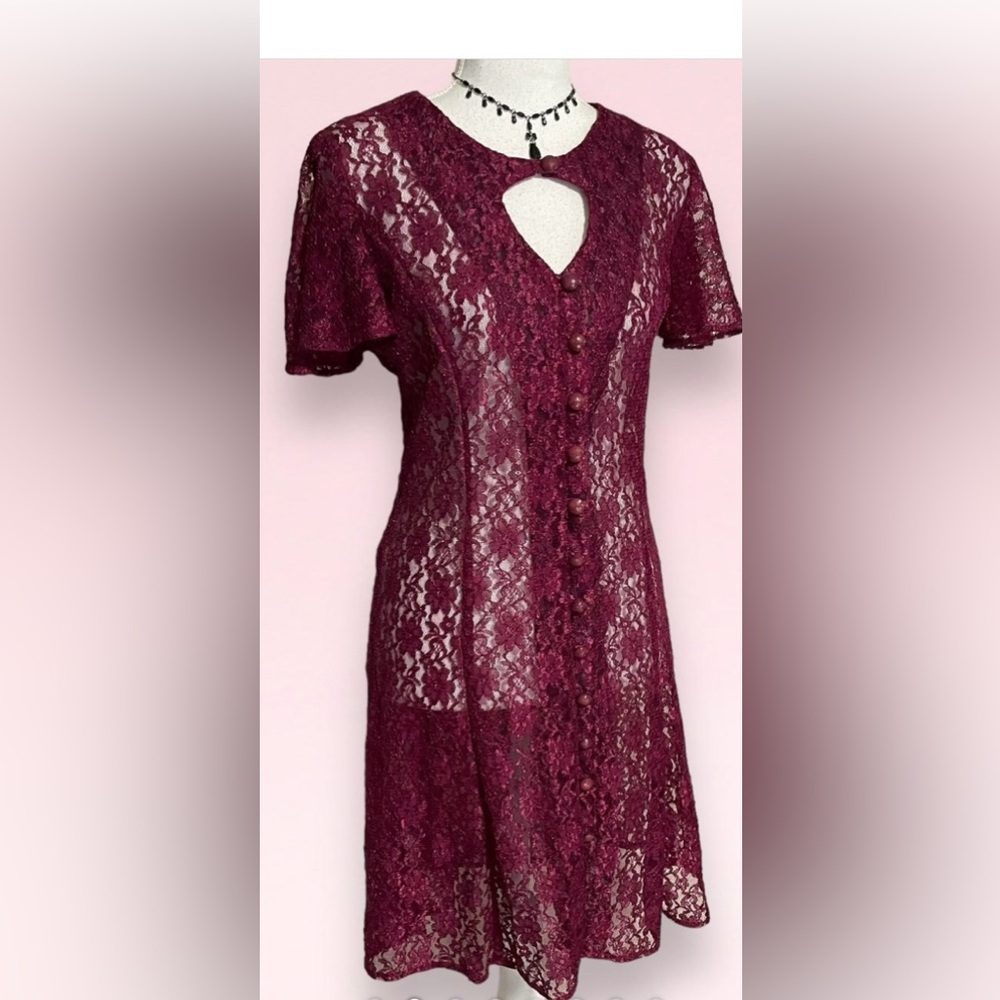 Elegant Lace Burgundy Dress - Picture 1 of 7